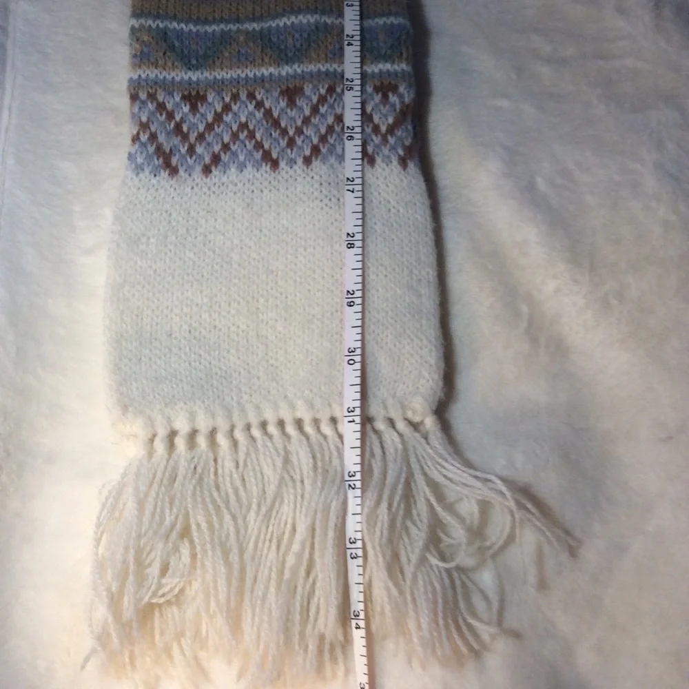 Vintage Hansen Knit Nordic Patterned Scarf Ivory Tan Gray Green - Picture 5 of 7